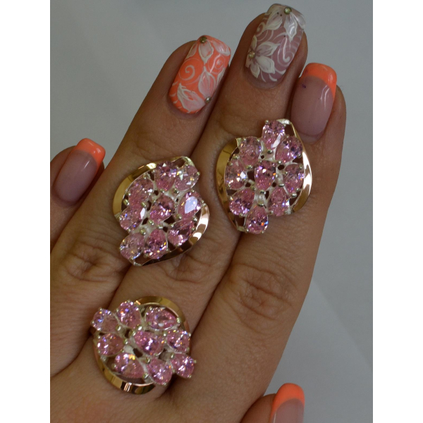 Набор серебряный с золотыми вставками (082)