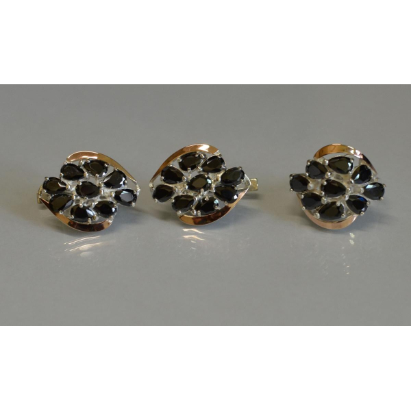 Набор серебряный с золотыми вставками (082)