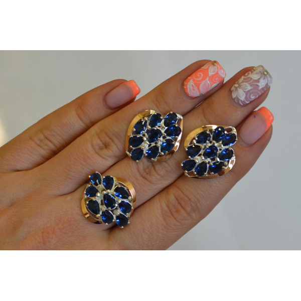 Набор серебряный с золотыми вставками (082)