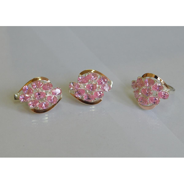 Набор серебряный с золотыми вставками (082)