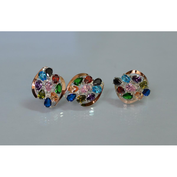 Набор серебряный с золотыми вставками (082)