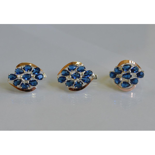 Набор серебряный с золотыми вставками (082)