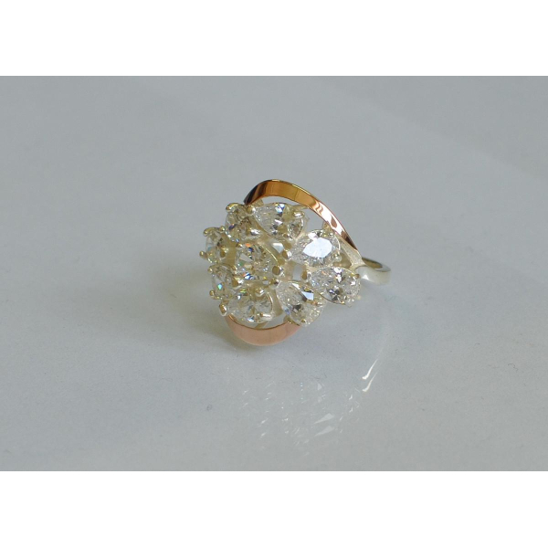 Кольцо серебряное с золотыми вставками (082к)