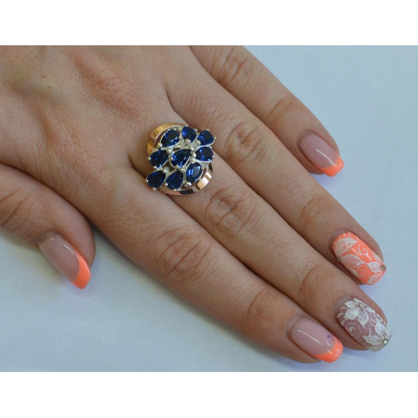 Кольцо серебряное с золотыми вставками (082к)