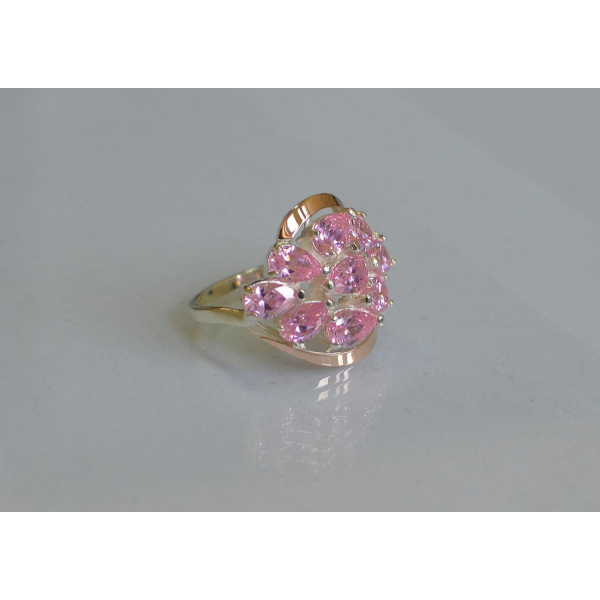 Кольцо серебряное с золотыми вставками (082к)