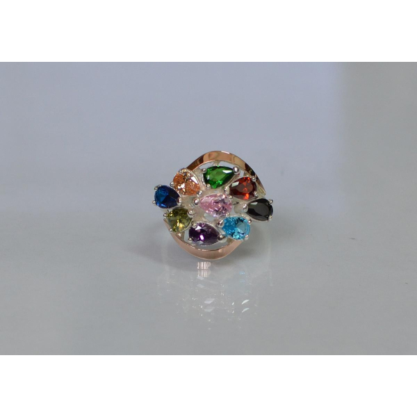 Кольцо серебряное с золотыми вставками (082к)