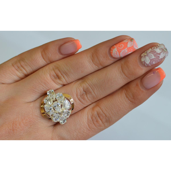 Кольцо серебряное с золотыми вставками (082к)