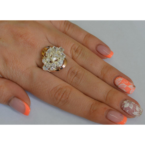 Кольцо серебряное с золотыми вставками (082к)