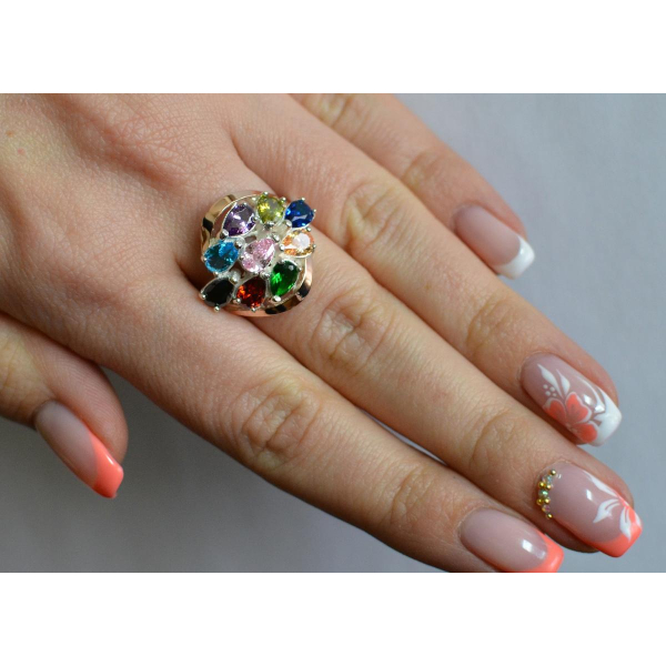 Кольцо серебряное с золотыми вставками (082к)