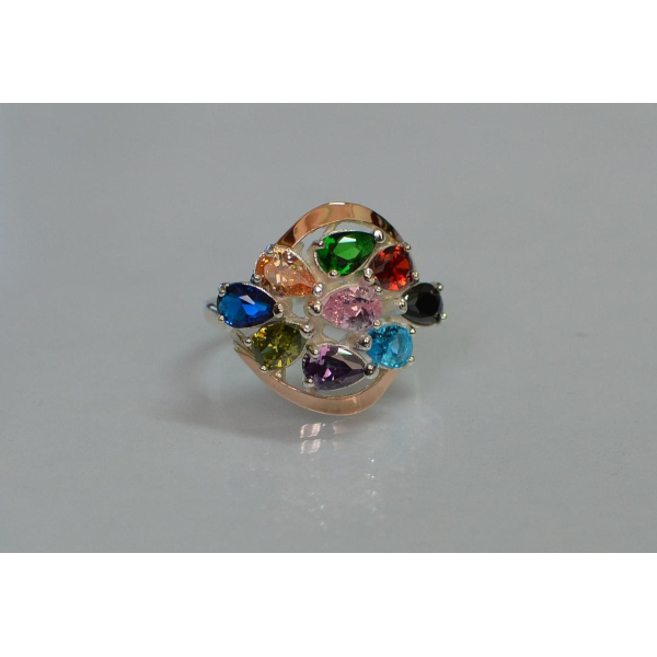 Кольцо серебряное с золотыми вставками (082к)