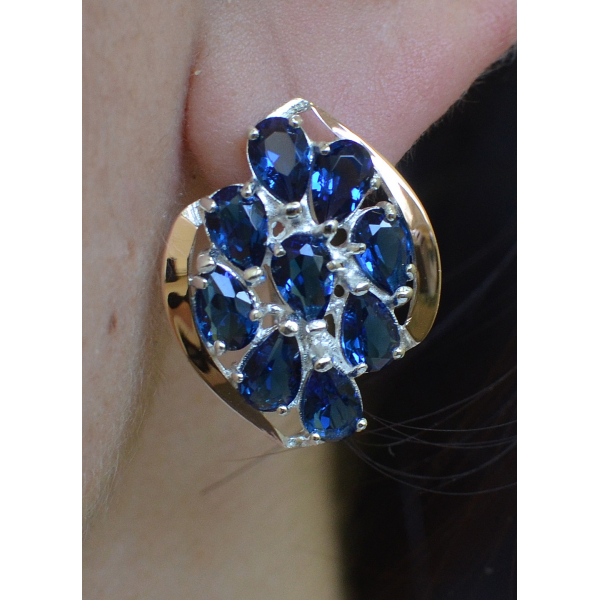 Серьги серебряные с золотыми вставками (082с)