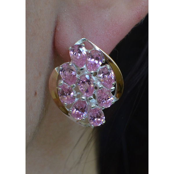 Серьги серебряные с золотыми вставками (082с)