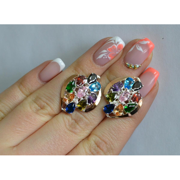 Серьги серебряные с золотыми вставками (082с)