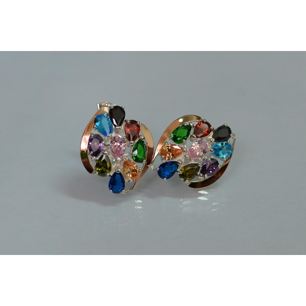 Серьги серебряные с золотыми вставками (082с)