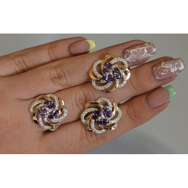 Набор серебряный с золотыми напайками (083)