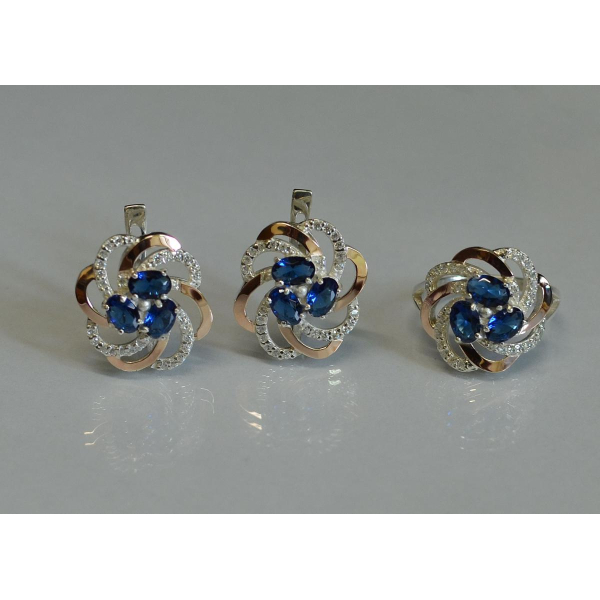 Набор серебряный с золотыми напайками (083)