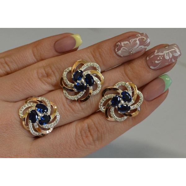 Набор серебряный с золотыми напайками (083)