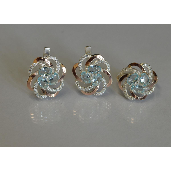 Набор серебряный с золотыми напайками (083)