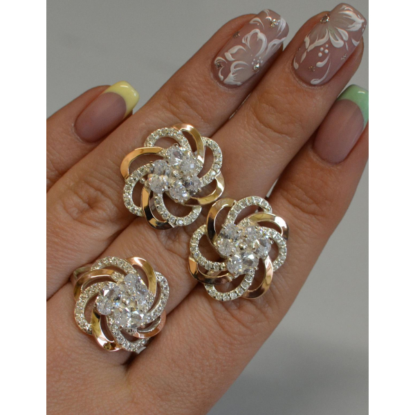 Набор серебряный с золотыми напайками (083)