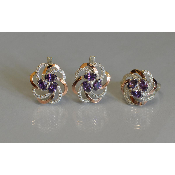 Набор серебряный с золотыми напайками (083)