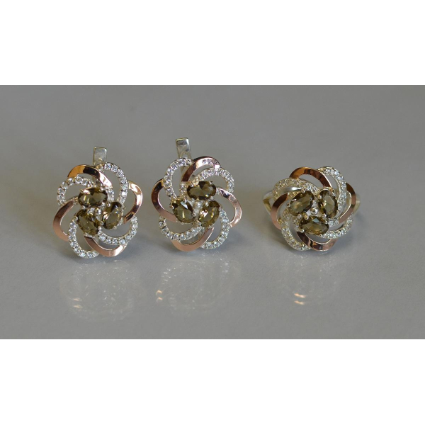 Набор серебряный с золотыми напайками (083)