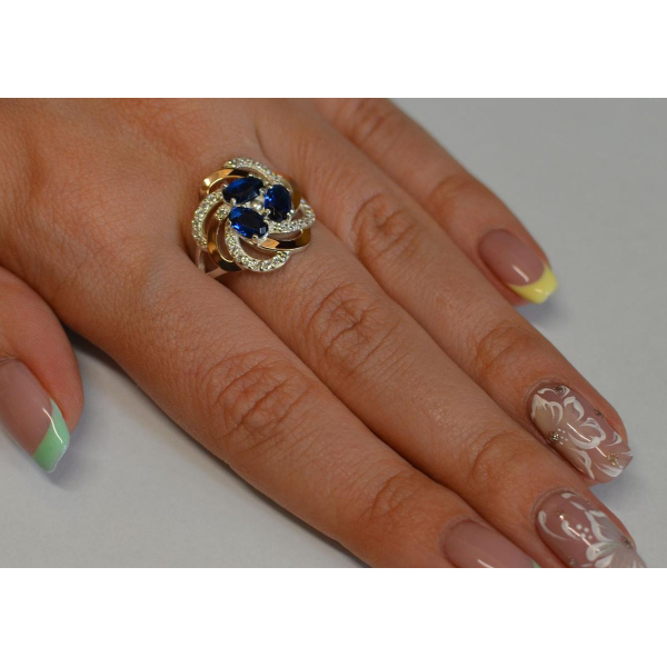 Кольцо из серебра с золотыми напайками (083к)