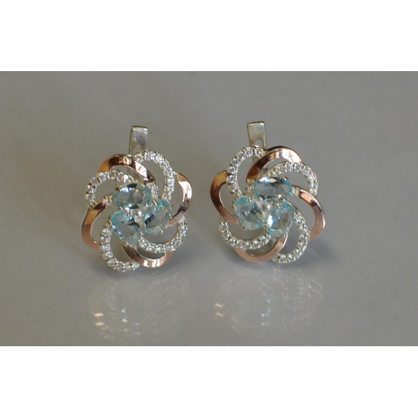 Серьги серебряные с золотыми напайками (083с)