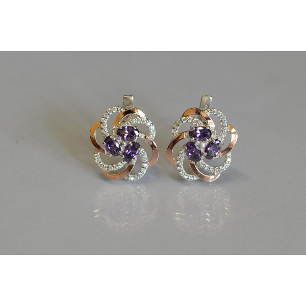 Серьги серебряные с золотыми напайками (083с)