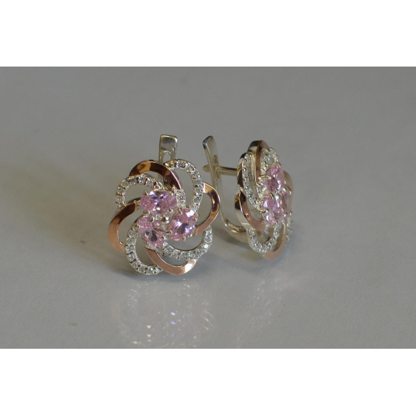 Серьги серебряные с золотыми напайками (083с)