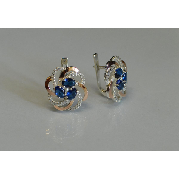 Серьги серебряные с золотыми напайками (083с)