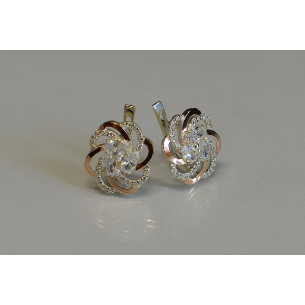 Серьги серебряные с золотыми напайками (083с)