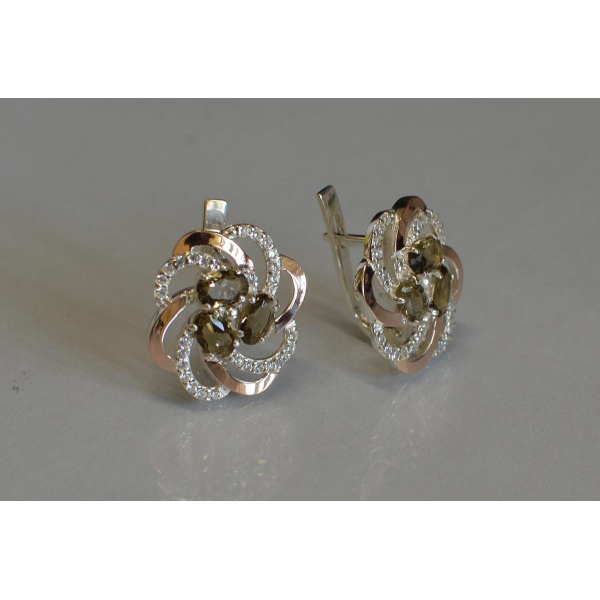 Серьги серебряные с золотыми напайками (083с)