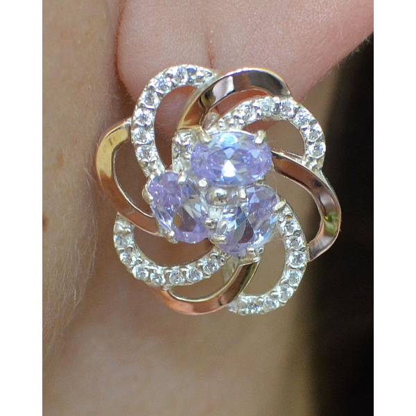 Серьги серебряные с золотыми напайками (083с)