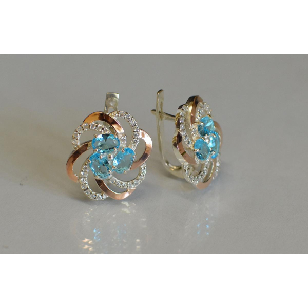 Серьги серебряные с золотыми напайками (083с)