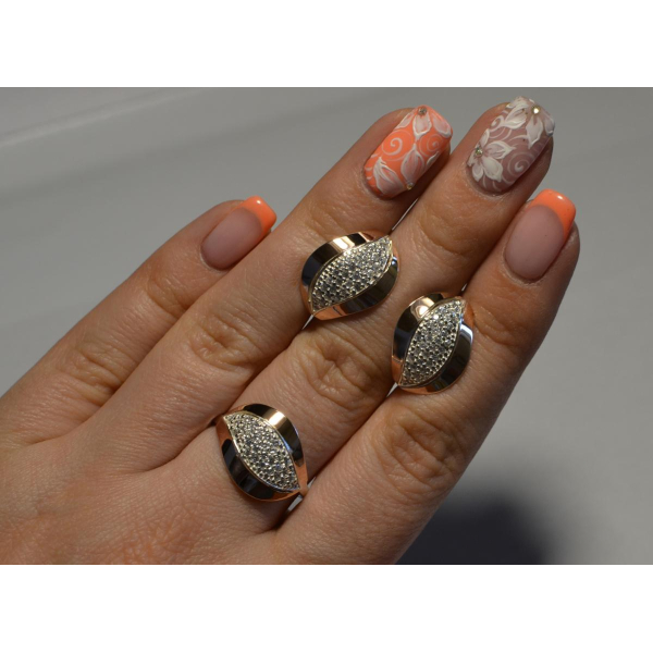 Серебряный комплект с золотыми вставками (084)