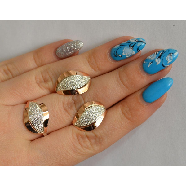 Серебряный комплект с золотыми вставками (084)