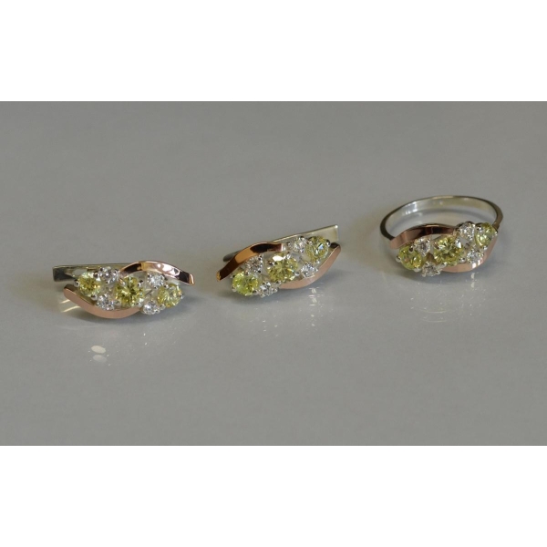 Комплект серебряный с золотыми вставками (085)