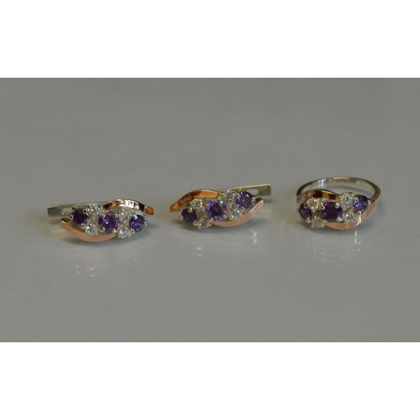 Комплект серебряный с золотыми вставками (085)