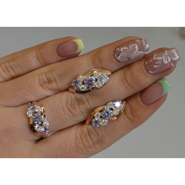 Комплект серебряный с золотыми вставками (085)