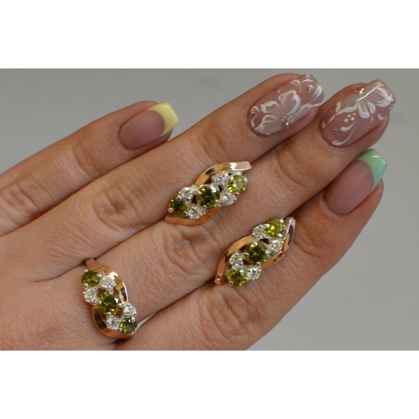 Комплект серебряный с золотыми вставками (085)