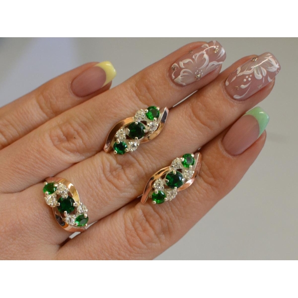 Комплект серебряный с золотыми вставками (085)