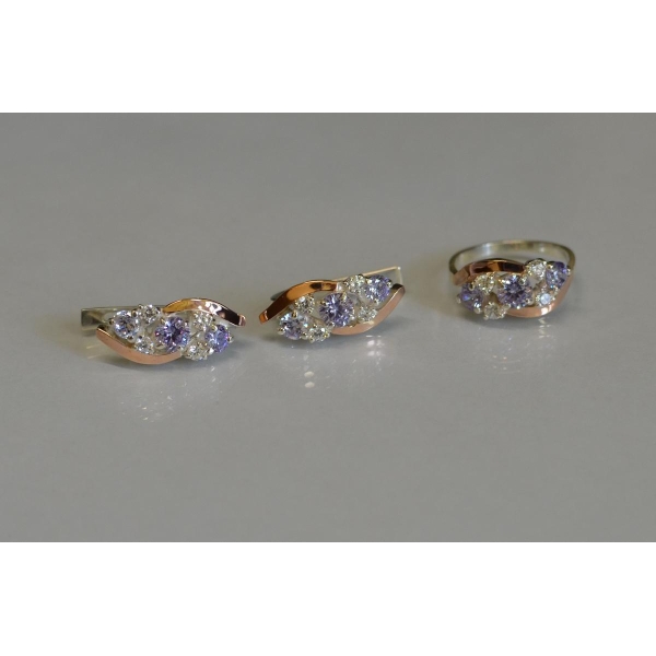 Комплект серебряный с золотыми вставками (085)