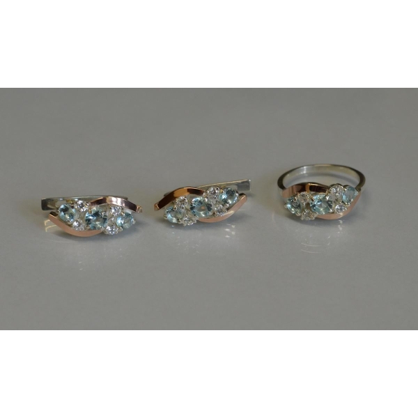 Комплект серебряный с золотыми вставками (085)