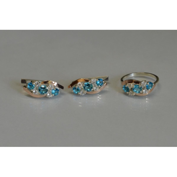 Комплект серебряный с золотыми вставками (085)