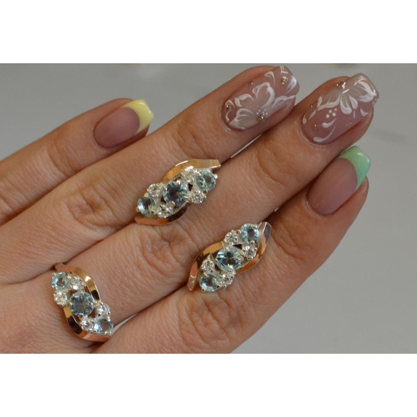 Комплект серебряный с золотыми вставками (085)