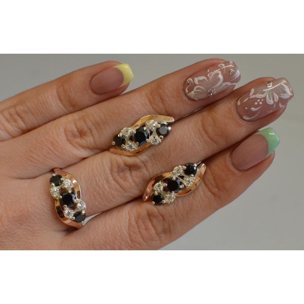 Комплект серебряный с золотыми вставками (085)