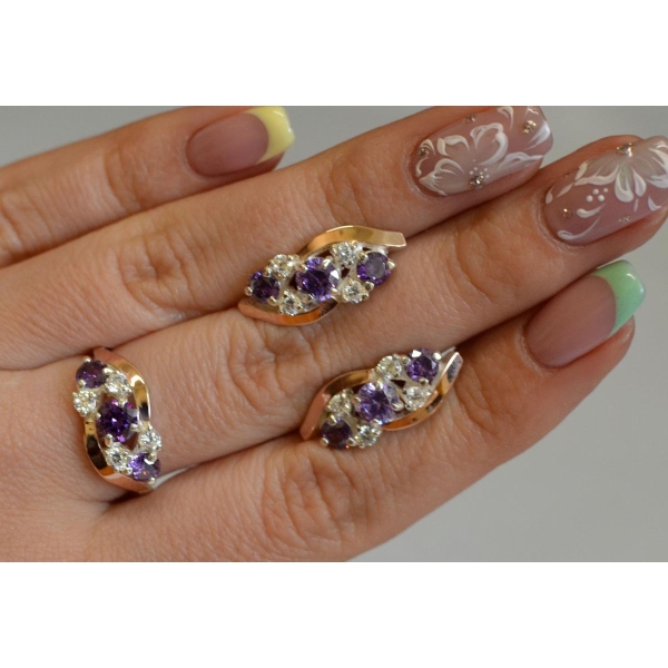 Комплект серебряный с золотыми вставками (085)