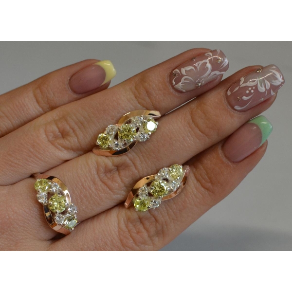 Комплект серебряный с золотыми вставками (085)