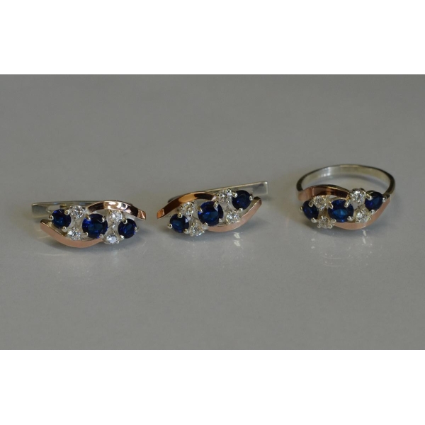 Комплект серебряный с золотыми вставками (085)