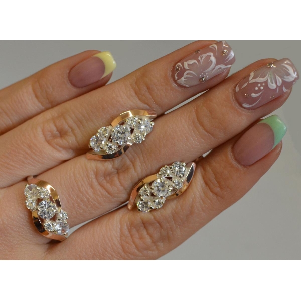 Комплект серебряный с золотыми вставками (085)